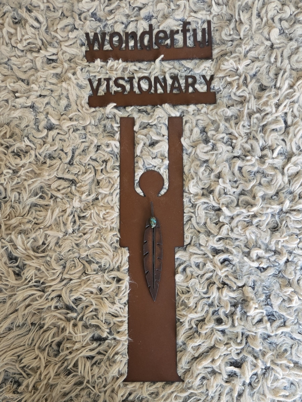 Vintage Handmade Carved Metal Person Magnetic Lettering & Real Turquoise Stone